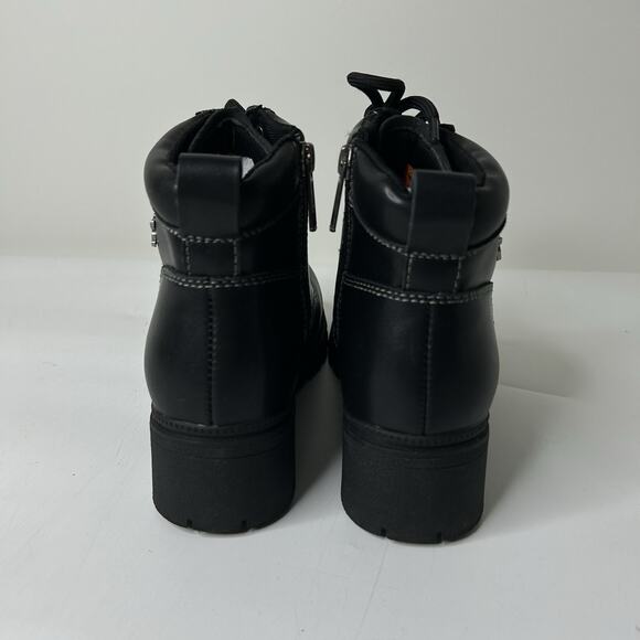 Motorcycle Ankle Boots Women’s 8 Zipper Black Lace-up Biker Boots Low Heel - Picture 5 of 8